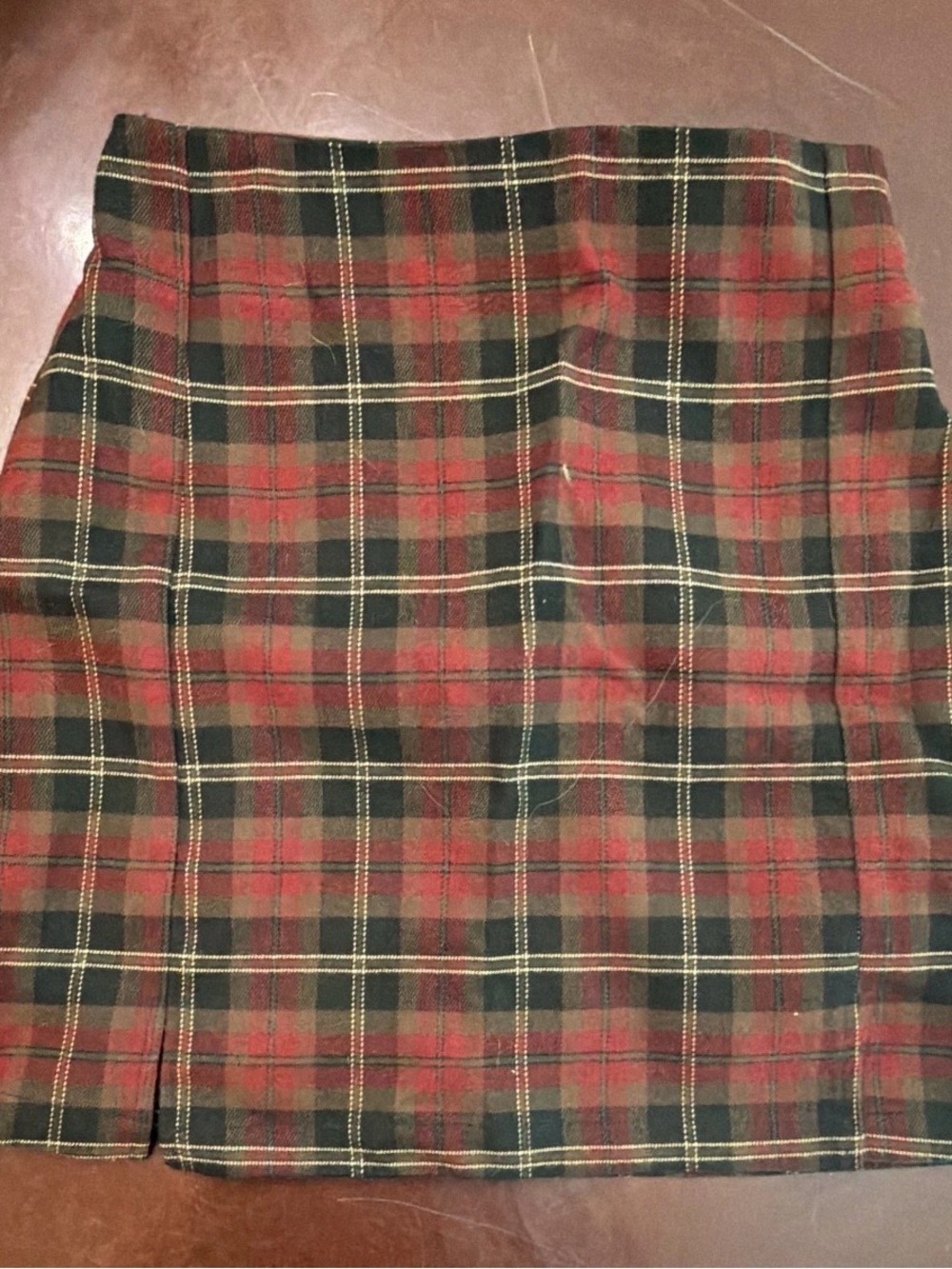 J Galt Red and Green Plaid Pencil Skirt